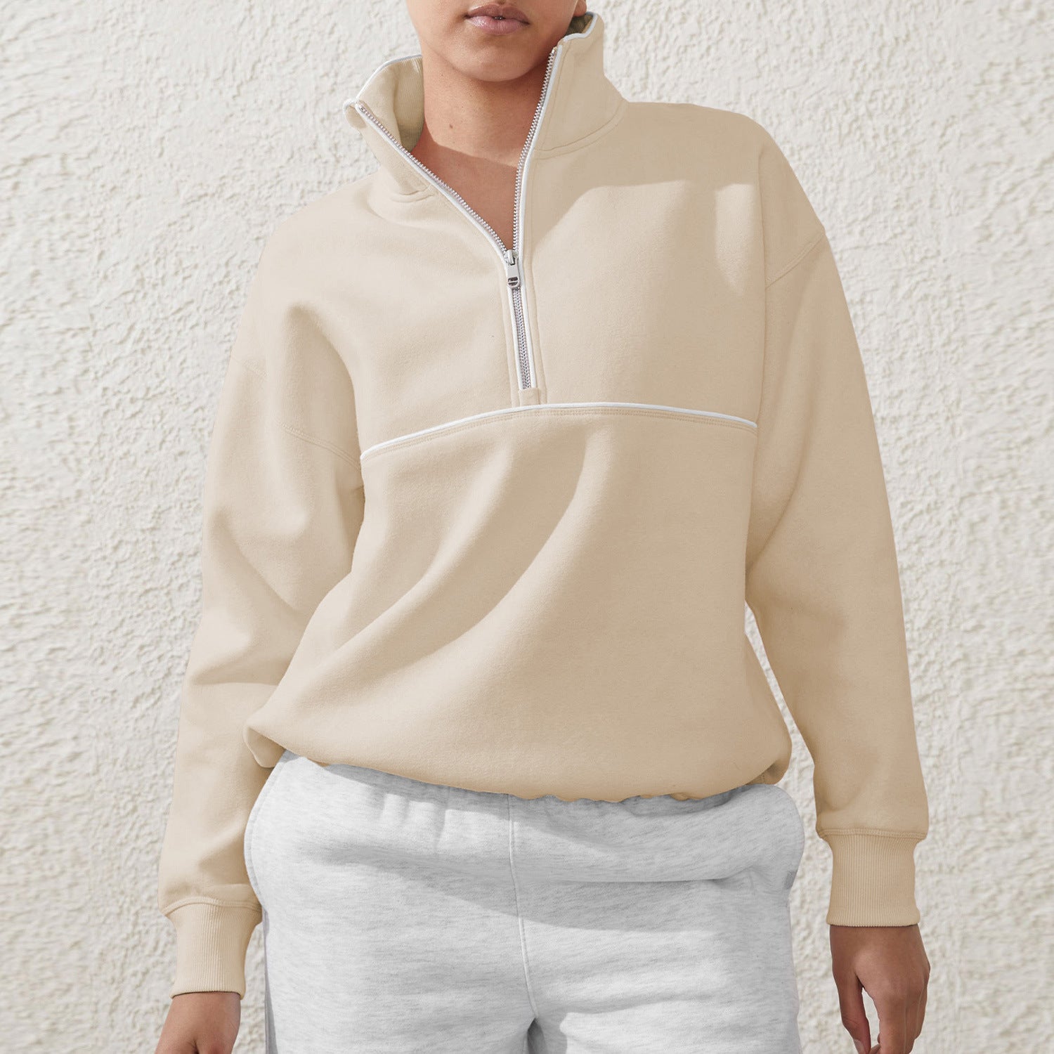 Women's Contrast Half-Zip Sports Pullover Sweatshirt