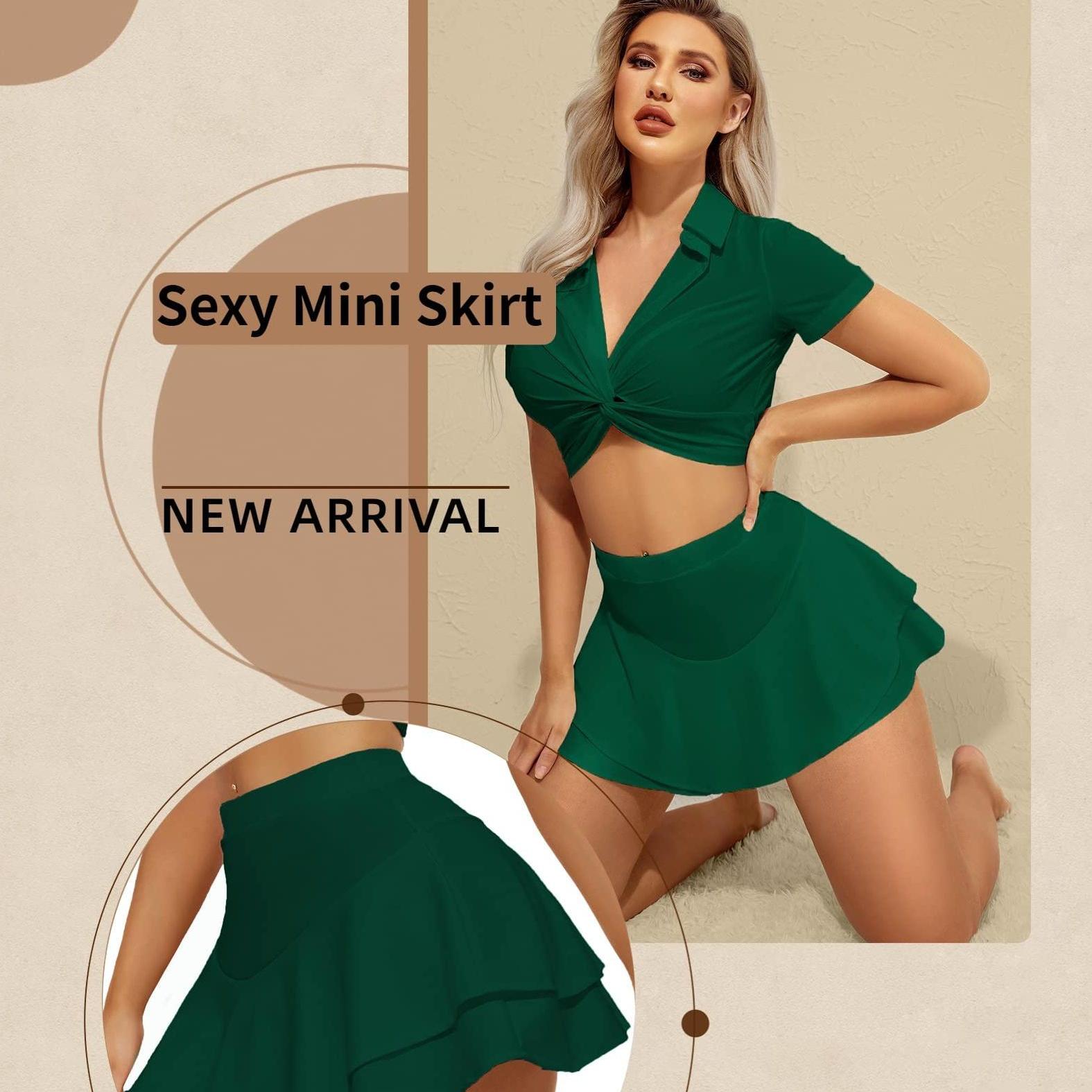 Women’s Sexy Solid Mini Skirt with Ruffle Trim, High Waist, Two‑Layer Hem