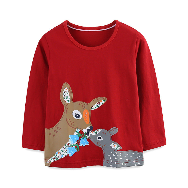 Kids Cute Cartoon Deer Crew Neck Cotton Sweatshirt