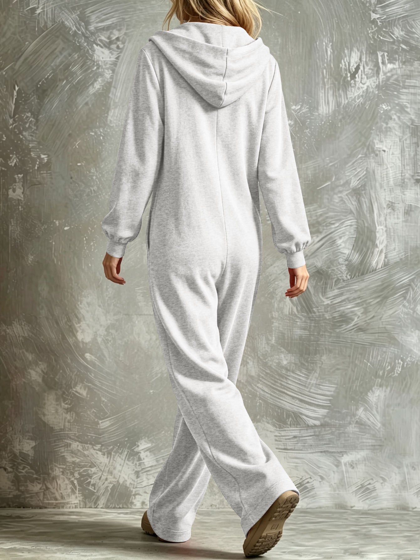 Women's Casual Hooded Full-Zip Wide-Leg Jumpsuit