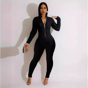 Solid Color Casual Popcorn Seersucker Zipper Jumpsuit