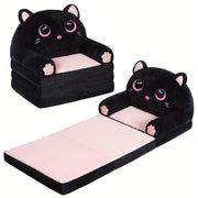 Foldable Velvet Cat Lounger Chair for Kids – 2‑in‑1 Memory Foam Seat, Black and Pink