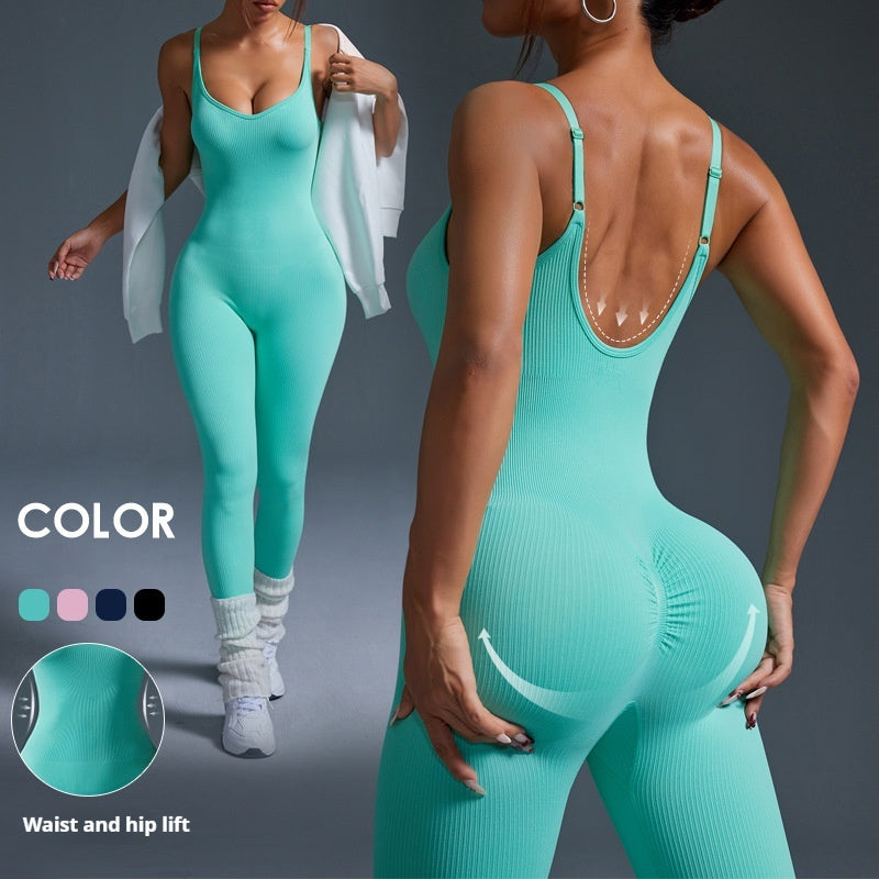 Seamless Ribbed Backless Workout Jumpsuit