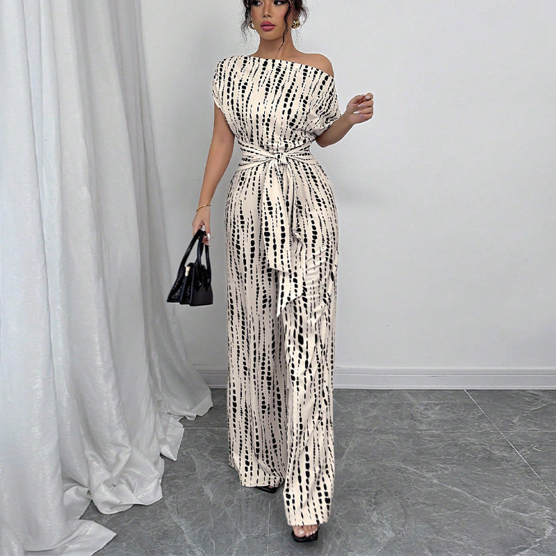 Chic One-Shoulder Wide Leg Vacation Jumpsuit
