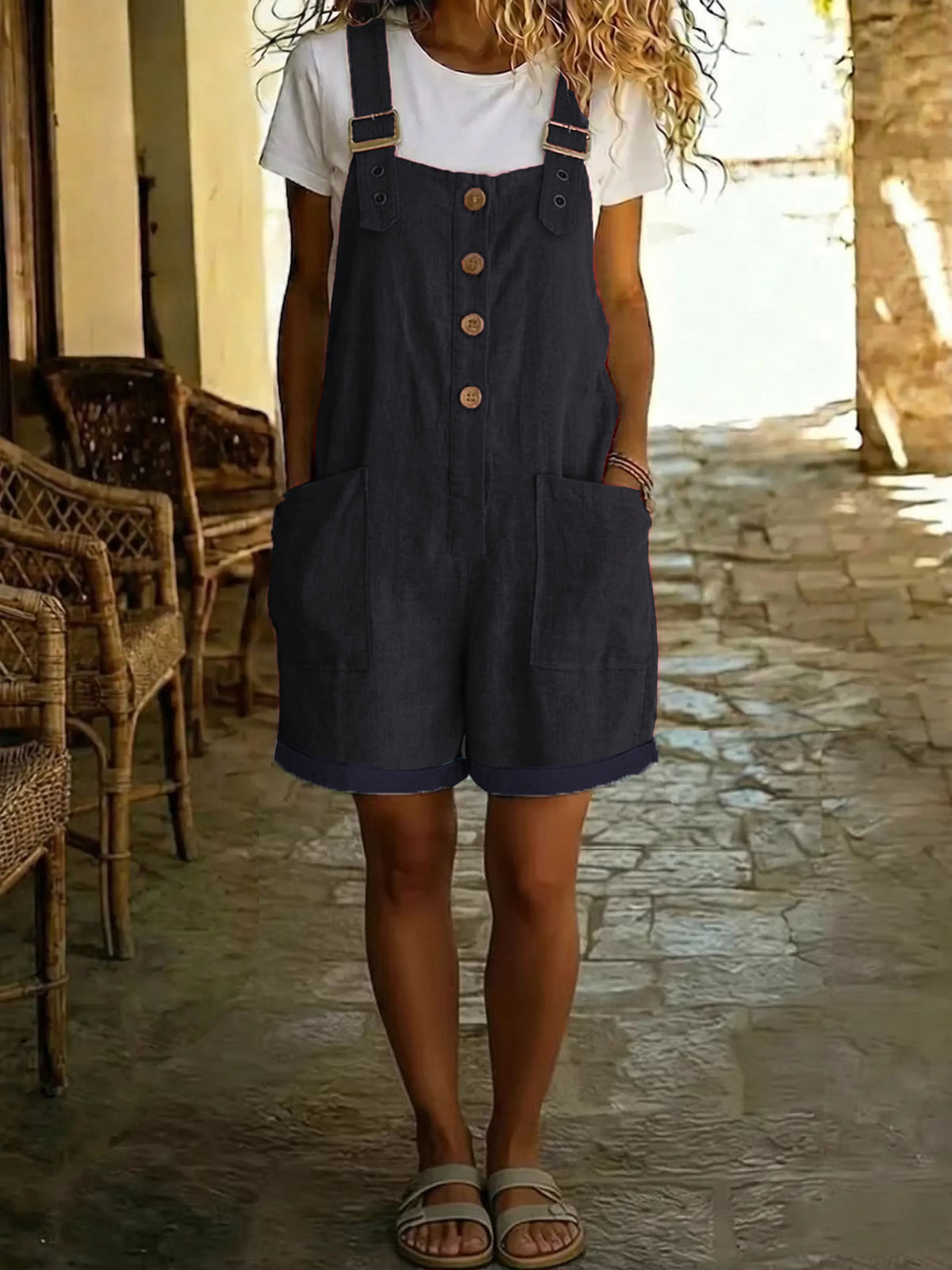 Retro Pocket Straight-Leg Overalls for Women