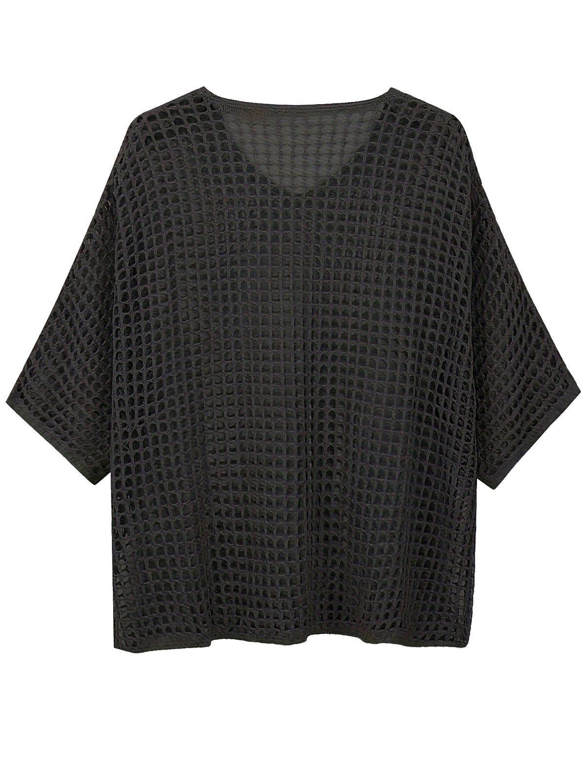 V Neck Hollow Out Knit Tunic Top Batwing Half Sleeve Loose Mesh Cover Up