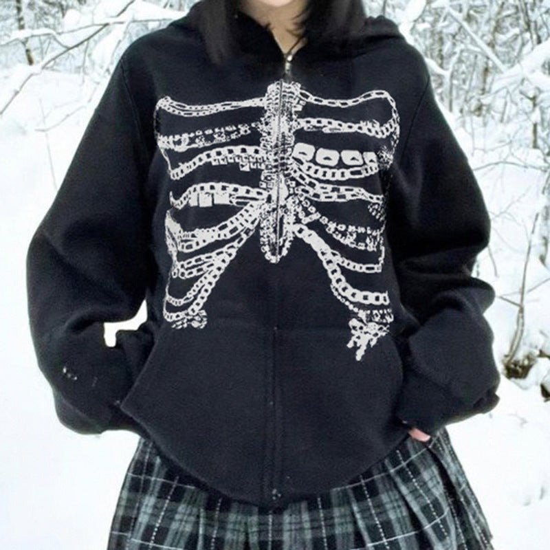 Dark Grunge Chain Zip-Up Hoodie