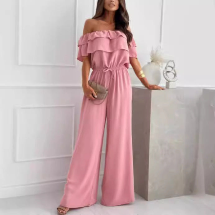 Chic Ruffled Short Sleeve Wide Leg Jumpsuit