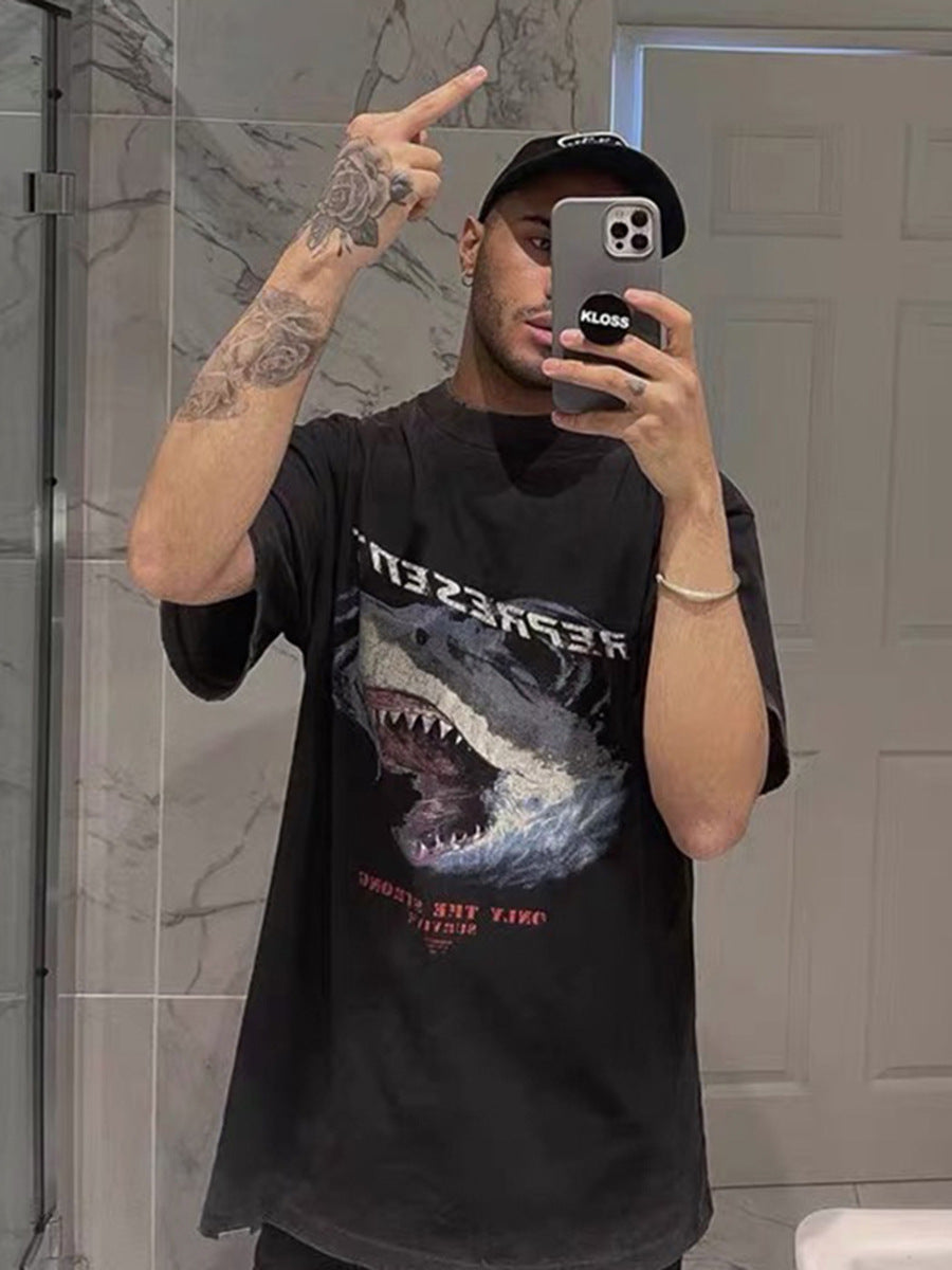 Washed Shark Print Short Sleeve Tee