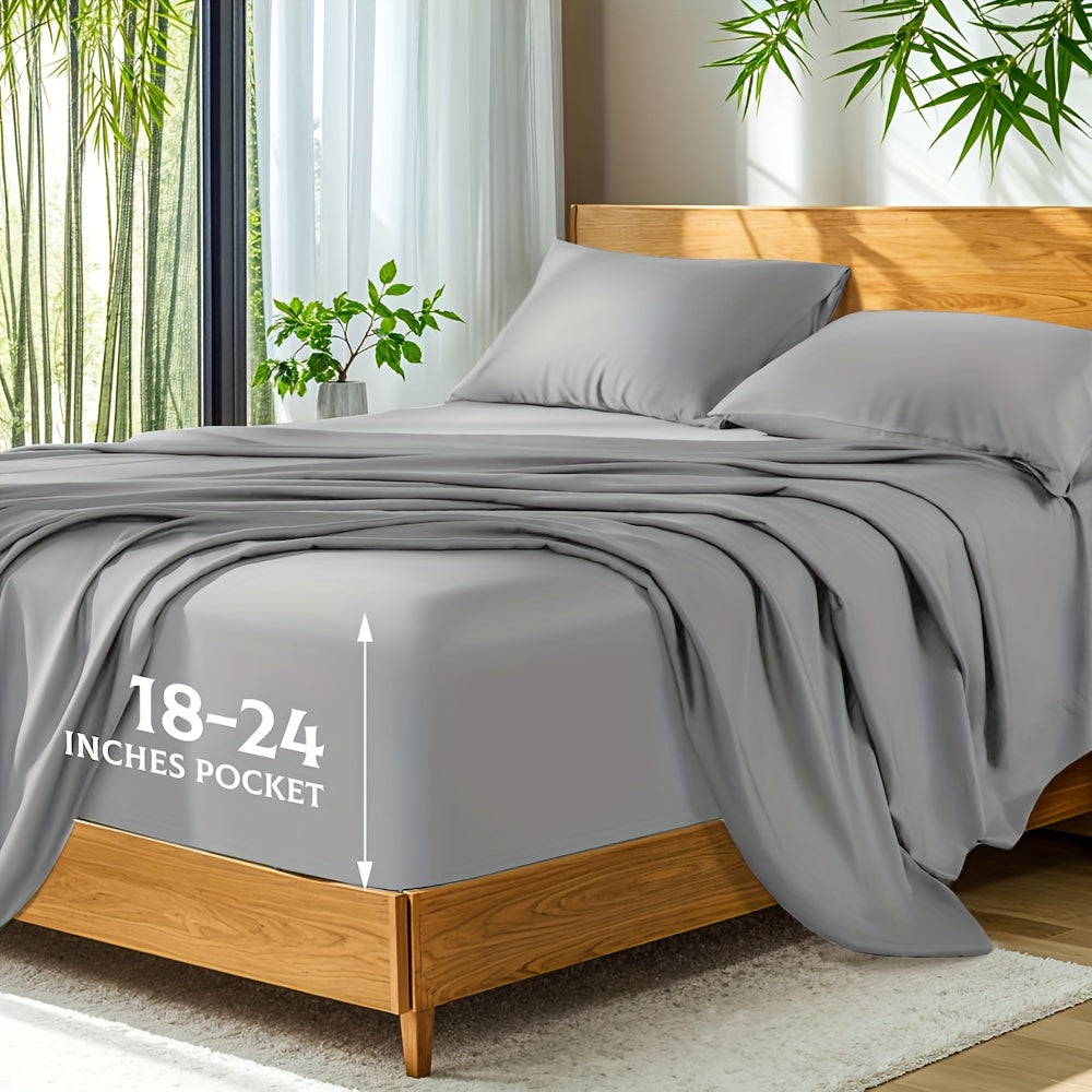 Queen Size Bamboo Sheets - Cooling Breathable Moisture-Wicking Bed Sheets with Deep Pockets, All-Season Luxury Bedding Set for Hot Sleepers