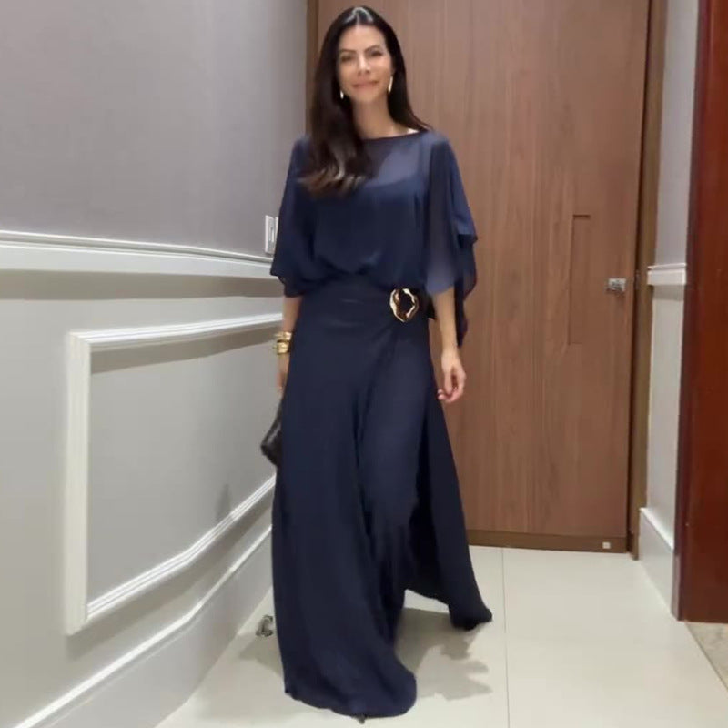 Solid-color Minimalist Slit-style Womens Three-piece Set