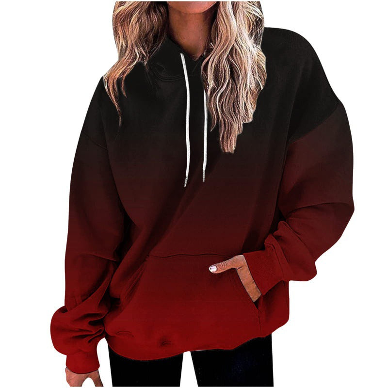 Women's Digital Print Loose Fit Hooded Sweater