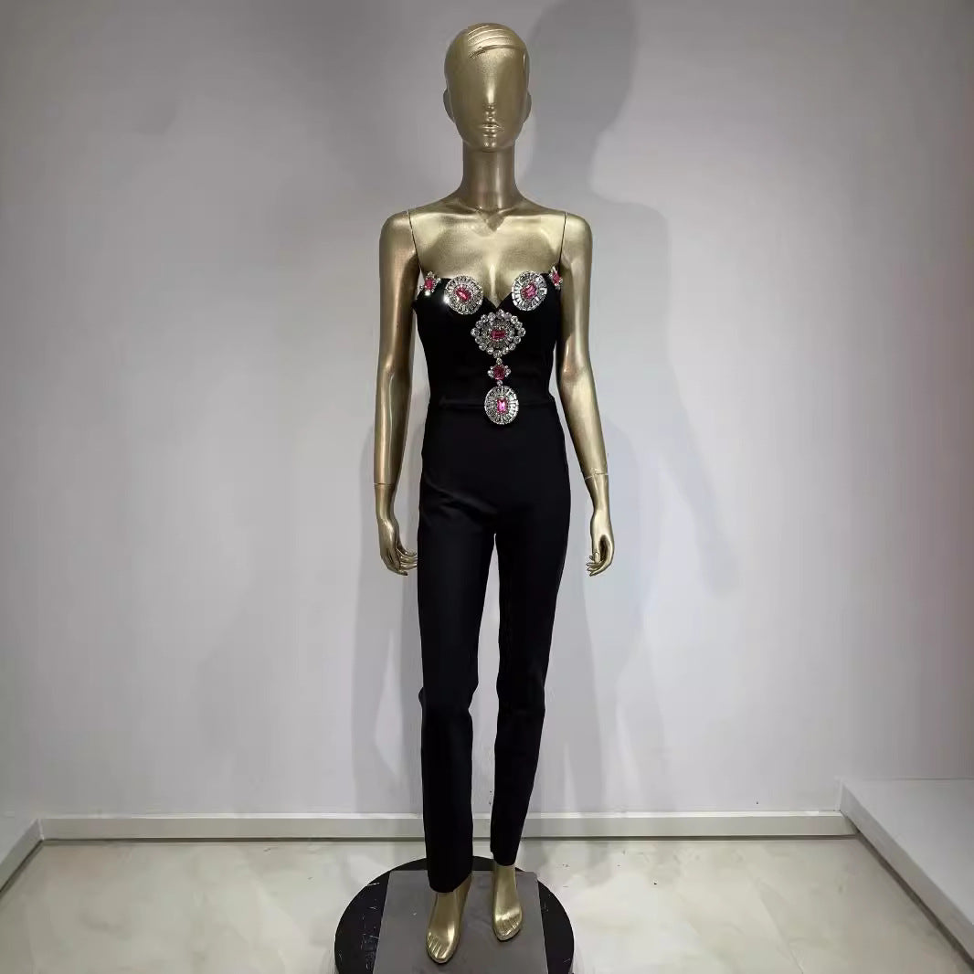 Bandage Jumpsuit Fashion Rhinestone Tube Top Party Jumpsuit