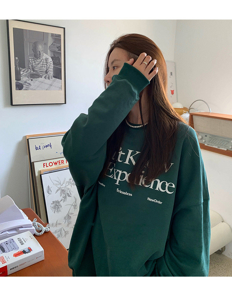 Fleece-Lined Vintage Casual Pullover Sweatshirt
