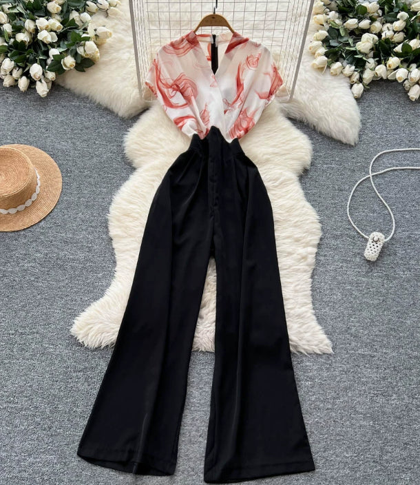 Chic Flutter-Sleeve High-Waist Wide-Leg Jumpsuit