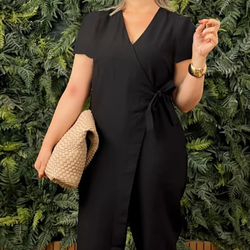 Women's Casual V-Neck Cross-Strap Jumpsuit