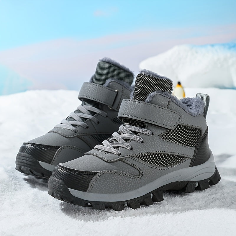 Kids Fleece‑Lined Hiking Shoes – Warm Non‑Slip TPR Sole Outdoor Footwear