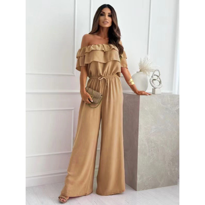 Chic Ruffled Short Sleeve Wide Leg Jumpsuit