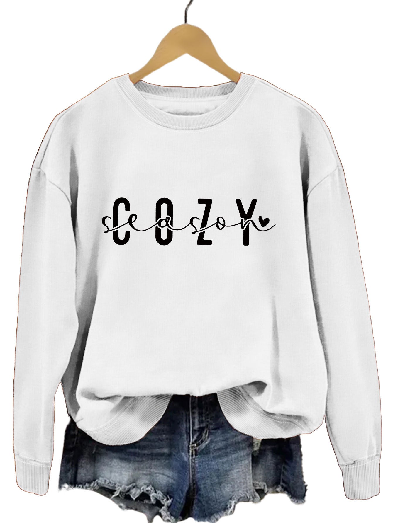 Cozy Autumn Crew Neck Print Pullover Sweater