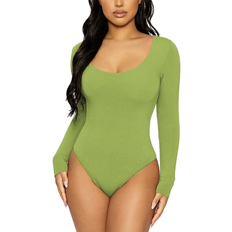 Women's Slim-Fit U-Neck Long-Sleeve Jumpsuit