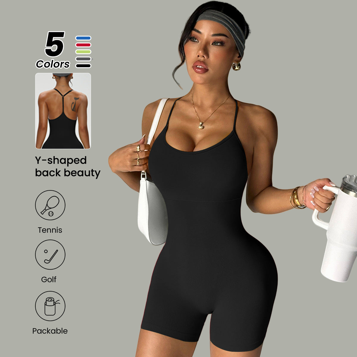 Cross-Strap Fitness Bodysuit for Shaping & Workout
