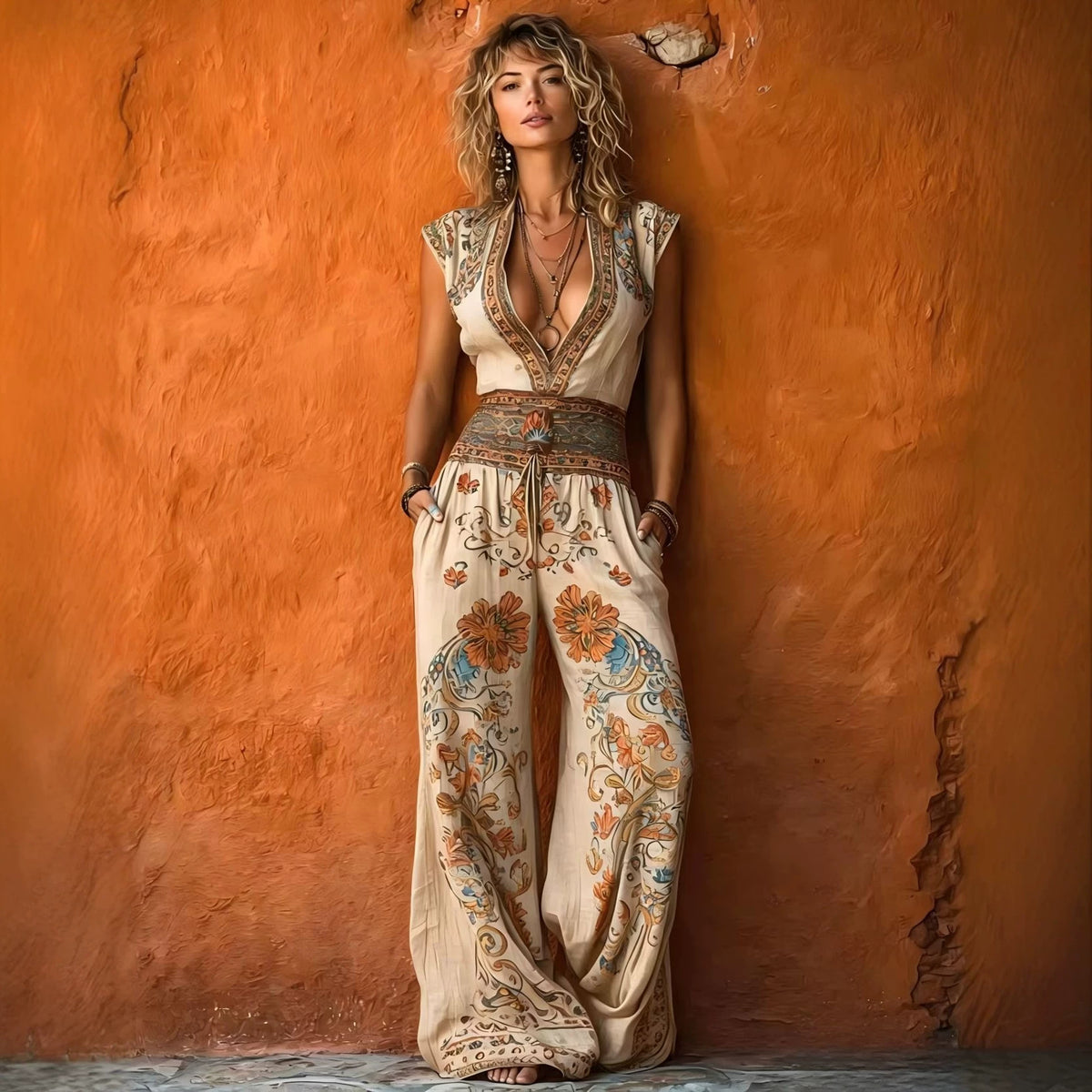 Chic Printed Wide-Leg Casual Women's Jumpsuit