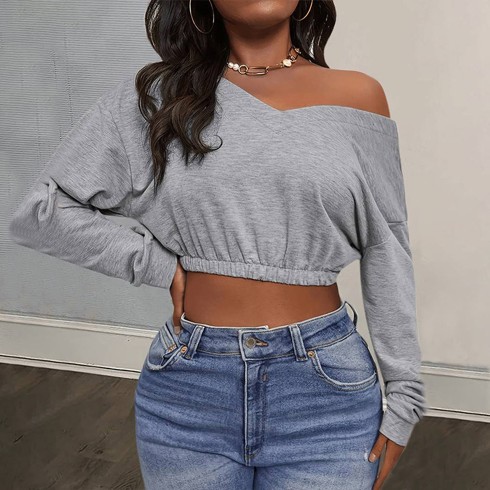 Cozy V-Neck Cropped Sweater – Autumn & Winter Women's Top