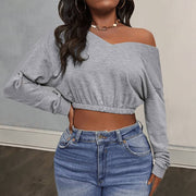 Cozy V-Neck Cropped Sweater – Autumn & Winter Women's Top