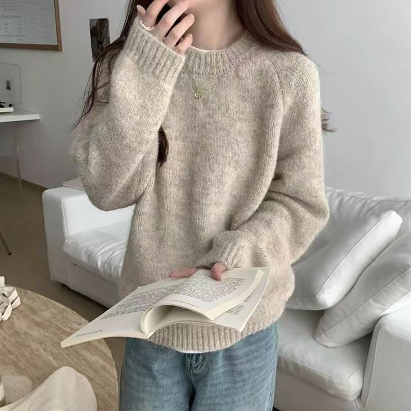 Korean-style Soft-styled Purple Sweater Crew-neck Sweater
