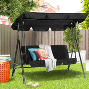 3-seat outdoor swing bench with removable cushions and adjustable awning