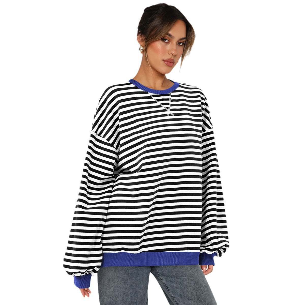 Chic Striped Bishop Sleeve Sweater for Women