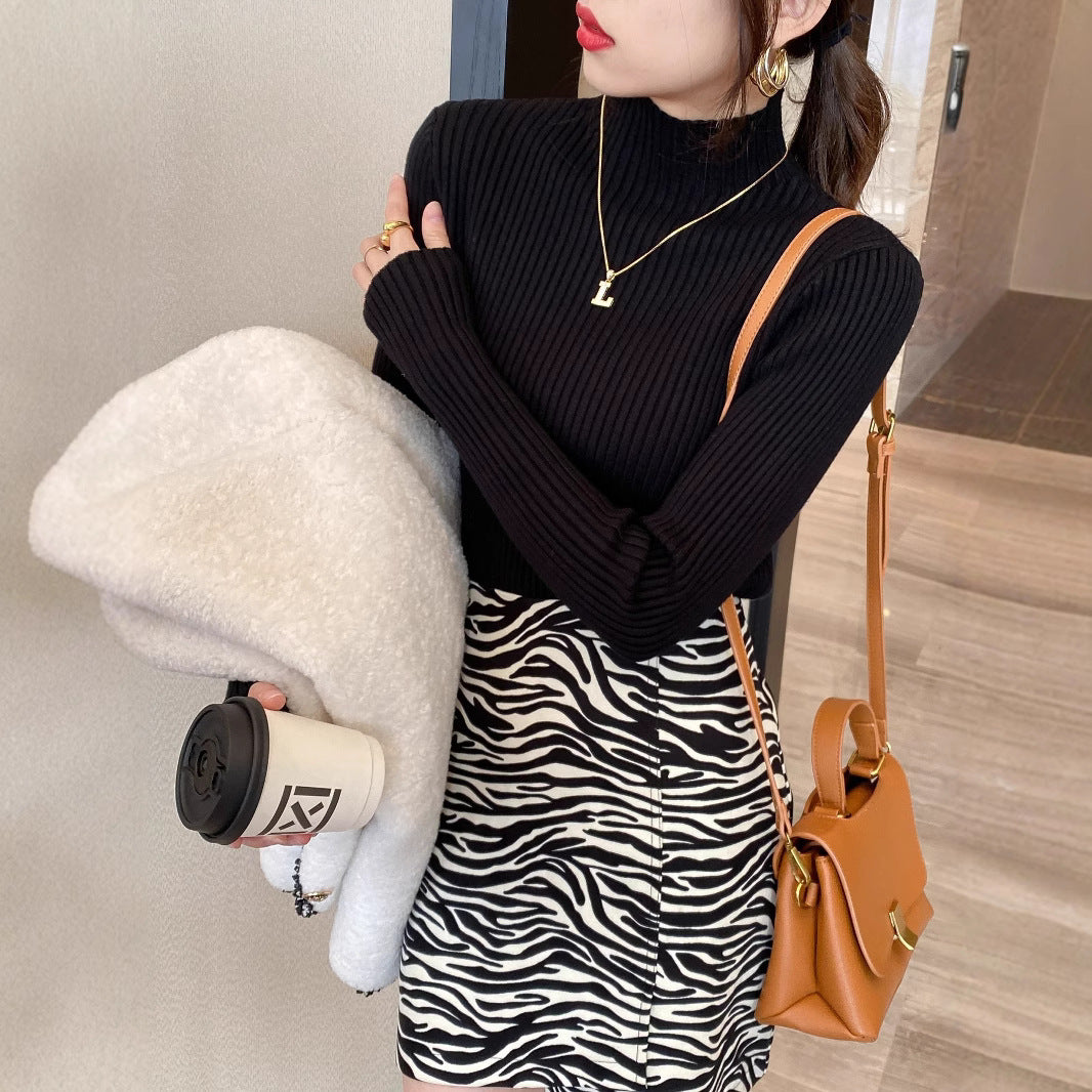 Half Turtleneck Knitted Sweater Women's Bottoming Shirt Women's Autumn and Winter