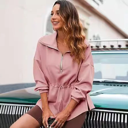 Women's Plus Size Half-Zip Drawstring Pullover Sweatshirt