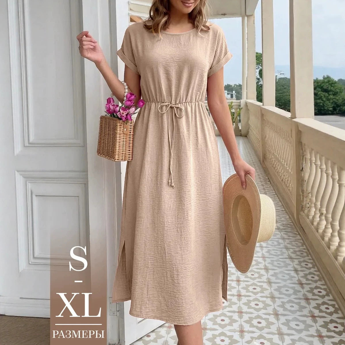 Womens Casual Loose-fitting Round-neck Dress