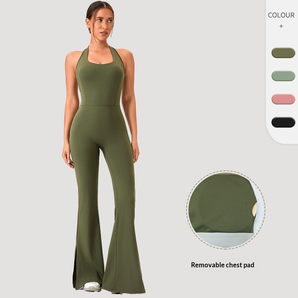 Flared Yoga Bodysuit for Women - Workout Jumpsuit