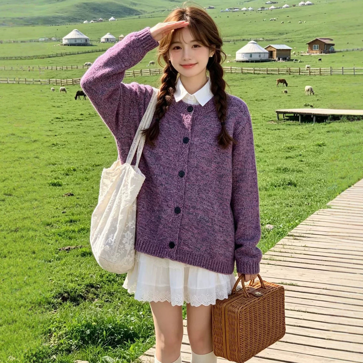 Womens Retro-style Knitted Cardigan for Spring Autumn and Winter