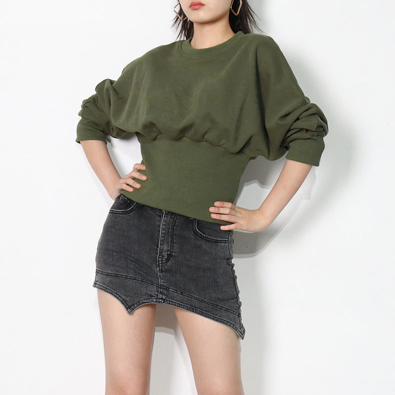 Chic Dark Green Waist-Trimming Commuter Sweater