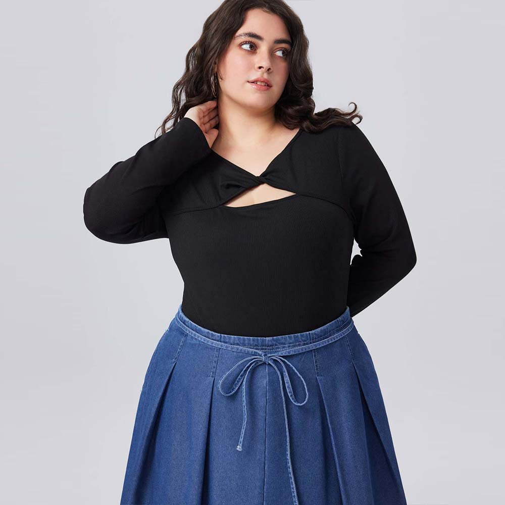 Plus Size High-Waisted Casual Long-Sleeve Slim Jumpsuit