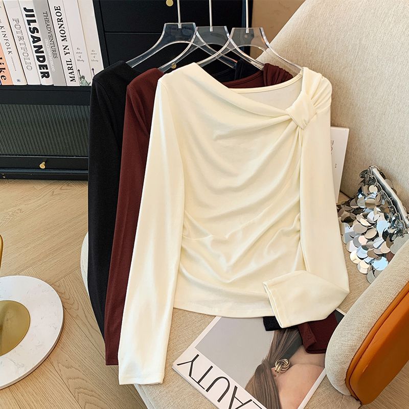 Long-sleeve Off-shoulder Base Top With A Bow Knot