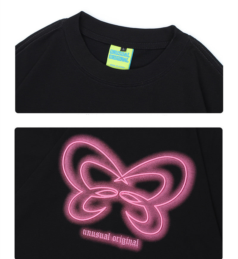 Chic Butterfly Embroidered Short-Sleeve Streetwear Tee