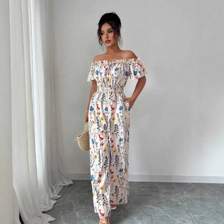 Floral Print V-Neck Sleeveless Loose Jumpsuit