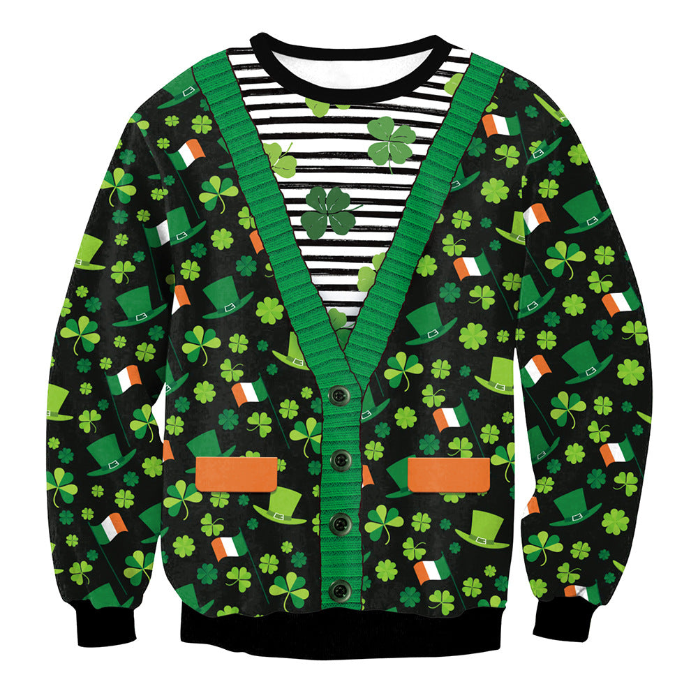St. Patrick's Day 3D Print Long Sleeve Round Neck Sweater