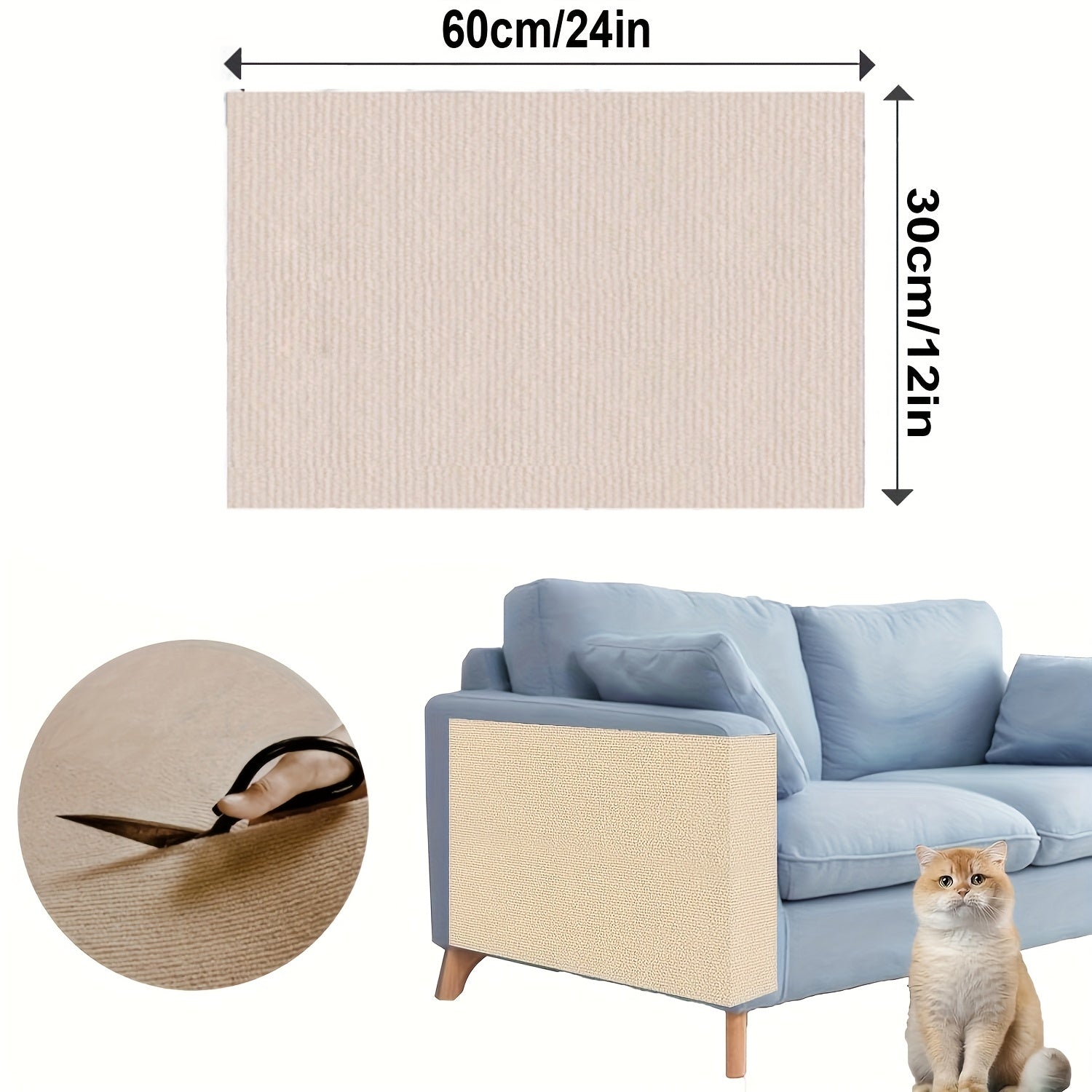 Grey Cat Scratching Mat Self-adhesive Cat Scratching Mat - Grey Furniture Protector For Couches, Doors & Cat Tree Shelves, 12 X 24in