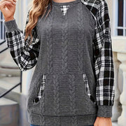 Plus Size Long Sleeve Color-Block Sweater with Side Pockets