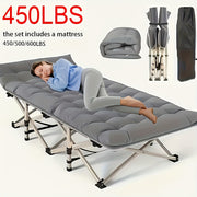 75‑Inch Heavy‑Duty Outdoor Folding Camping Bed with Optional Flip Mattress, 600 lb Load Capacity, Portable Carry Bag