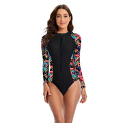 Swimsuit Hot Spring Surfing Diving Zipper Long-sleeve Printed