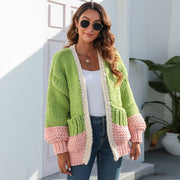 Thick Sweater Idle Style Contrast Color Knitted Cardigan for Women