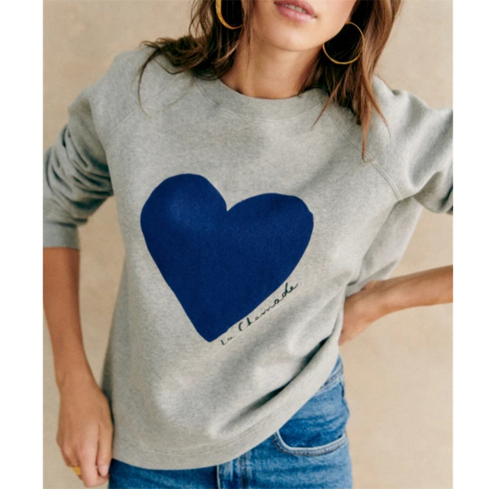 Cozy Heart Print Loose Fit Sweatshirt