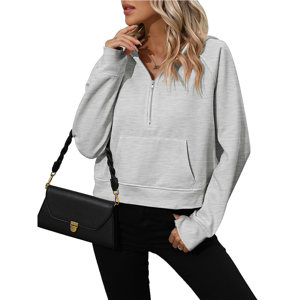 Women's Half-Zip Fleece Hooded Sweatshirt Chic Pullover