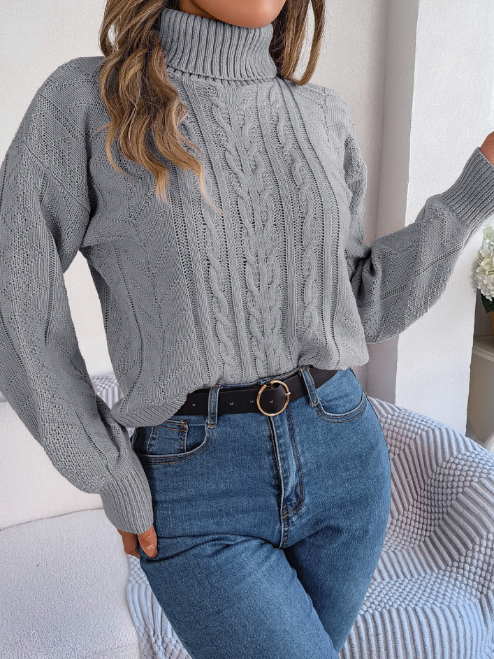 Women Casual Turtleneck Cable Knit Long Sleeve Pullover Sweater